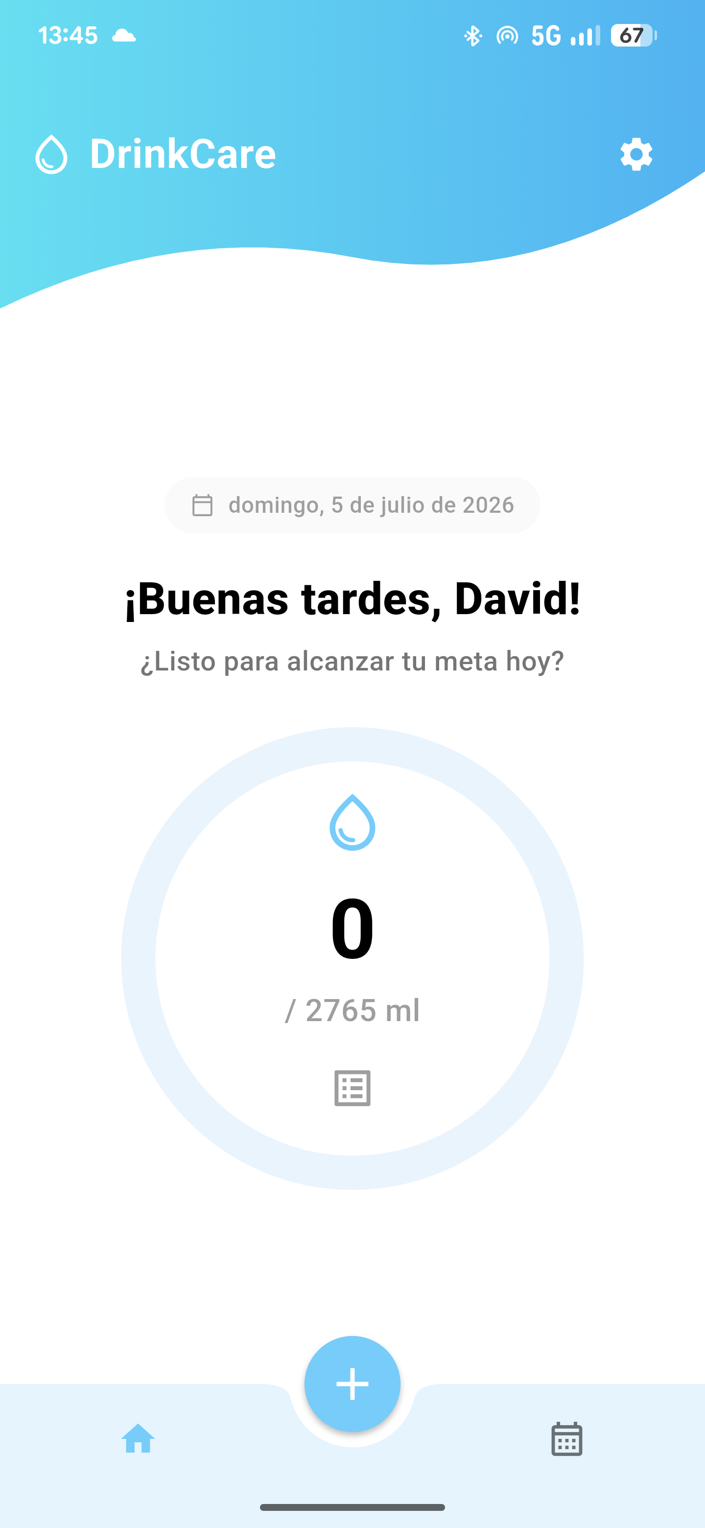 Pantalla de inicio de la aplicación DrinkCare